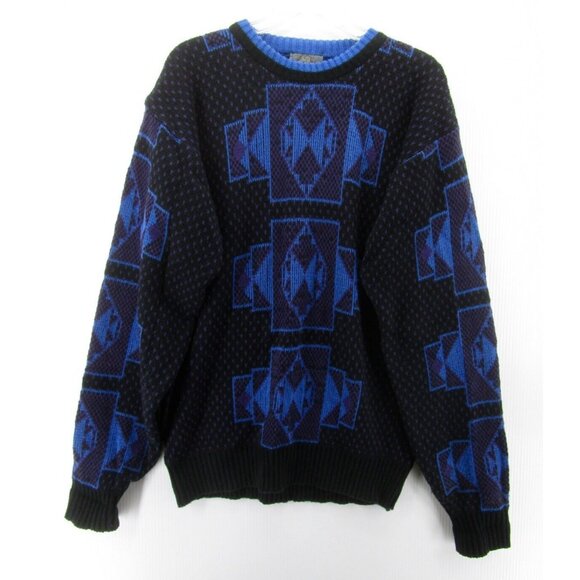 VINTAGE Sir William Sweater Large Tall Blue Pullover Grandpa Diamonds - Picture 1 of 9